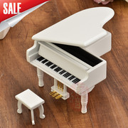 拾光里音乐盒木质白色三角钢琴金踏板八音盒木制圣诞礼物