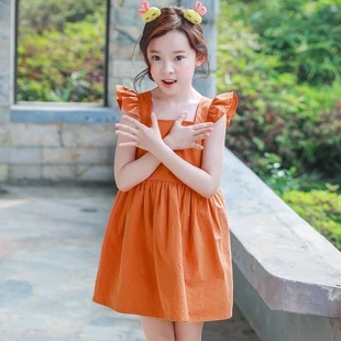 2023韩国童装女童连衣裙夏季中大童韩版儿童飞袖公主裙背心裙