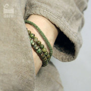 个性复古绿石珠子手链，原创设计民族，风女款特色饰品多层手串套餐