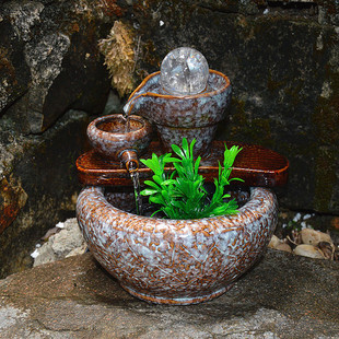 中式陶瓷工艺装饰品摆设喷泉流水加湿客厅家居桌面石磨风水球摆件