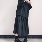 两件套装女韩版暗黑系少女七分袖衬衫上衣高腰百褶半身裙套装潮