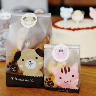 韩版小狗pressent粉色，猫pressentdiy饼干袋，西点包装袋10只