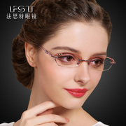 韩国镶钻石切边眼镜架，女纯钛无框，眼镜框渐变色超轻潮成品近视眼镜