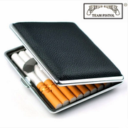 双真皮烟盒20支装个性创意皮革烟盒，自动烟具黑荔枝纹