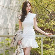 2018夏季韩版时尚性感女装，修身显瘦短袖，拼接荷叶边包臀连衣裙