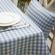 地中海蓝色格子桌布北欧简约防水餐桌布台布茶几布正方形书桌布艺