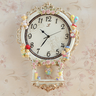 欧式树脂挂钟创意泰迪熊，时钟客厅静音，大挂钟时尚卧室墙上石英钟表