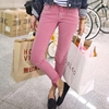 HM牛仔裤2016春装韩版弹力修身小脚裤粉色铅笔裤子女式长裤