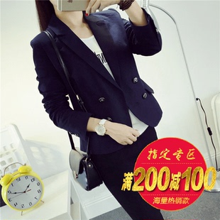 满200-100JM品牌秋装双排扣全棉西装西服外套女3C066 ...