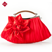 时尚大红色新娘包结婚(包结婚)包包圆环蕾丝玫瑰，花朵包单肩手提斜挎包
