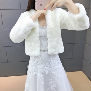 冬季婚纱新娘披肩长袖韩版伴娘礼服，白色披肩大小，码加厚保暖外套秋