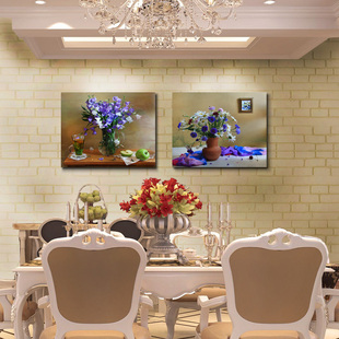 简欧式漂亮静物花瓶花卉 餐厅装饰油画 餐桌背景墙双联无框冰晶画