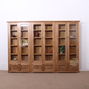 榆木家具全实木书柜，老榆木玻璃门书柜，现代中式家具订制北京