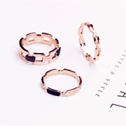 钛钢镂空几何镀18k玫瑰金戒指，时尚个性食指戒学生，保色指环女j016