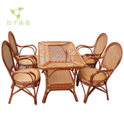 藤椅三五件套天然真藤编织茶几组合家具，腾椅阳台休闲喝茶麻将桌椅