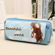 韩版可爱简约学生笔袋 卡通帆布大容量女孩文具袋创意铅笔盒