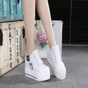 白色帆布鞋女韩版学生小白鞋内增高厚底松糕底28 29 30 31-34小码