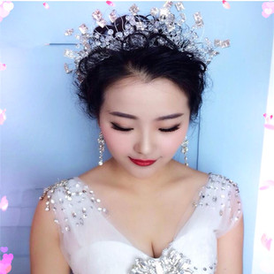 新娘韩式纯手工串珠头额发光水晶婚纱短发结婚头饰配饰