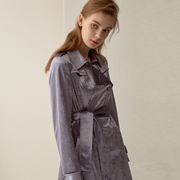 LU JOE独立设计师品牌chic感浪漫复古丝绒紫色风衣外套女