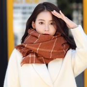 韩版冬季学生保暖针织英伦文艺格子百搭毛线围巾女小清新日系驼色