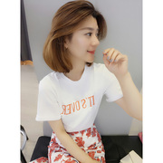 欧洲站夏装女2023欧货潮 韩版休闲小个子印花短袖白色T恤上衣