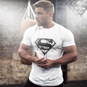 超人男士运动健身短袖t恤棉弹力，修身圆领紧身半袖潮款个性汗透气