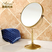台式美容镜 全铜仿古欧式化妆镜双面三倍放大梳妆镜金色8英寸镜子