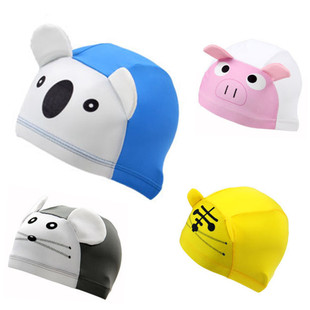 可爱熊猫卡通儿童游泳帽子，小猪朵拉老虎动物造型，宝宝游泳装备布帽