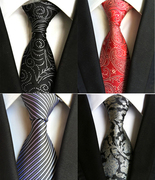 高端定制男士领带正装礼服，结婚领带红色黑色，格子条纹8cm宽