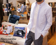 美国abercrombiefitchaf男修身全棉长袖牛津纺衬衫
