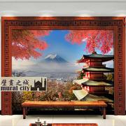 日本富士山樱花墙纸日式风格壁纸，布日本(布日本)古庙宇楼阁和风背景墙壁画