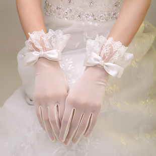 2023秋冬季蕾丝花边新娘，白色红色婚纱礼服结婚短款手套女韩式