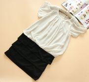 日本原单雪纺(单雪纺)拼接针织下摆，层层蛋糕设计米黑拼接连衣裙