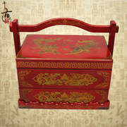 仿古代中式食盒结婚庆陪嫁红色复古装送餐饭盒木质手提篮多层道具