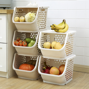 可叠加塑料置物架菜篮子多层厨房，水果蔬菜收纳筐儿童玩具收纳整理