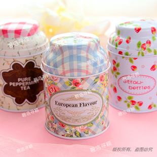 圆形罐子田园花茶叶铁罐，包装糖果收纳盒，小铁盒子25-50克茶叶盒