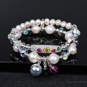 晶柜 天然珍珠水晶手链女韩版简约个性大方多层彩色银饰百搭手串