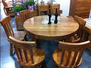 厚重简约现代环保家用老榆木实木韩式圆桌餐桌组合新古典家具