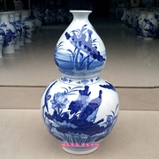 景德镇陶瓷器手绘雕刻青花瓷荷花葫芦大号花瓶中式风水装饰葫芦瓶