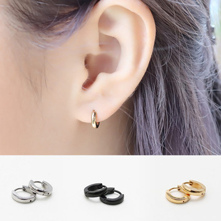 日韩国钛钢极简玫瑰金耳环个性，女士男士耳扣百搭耳钉防过敏光面