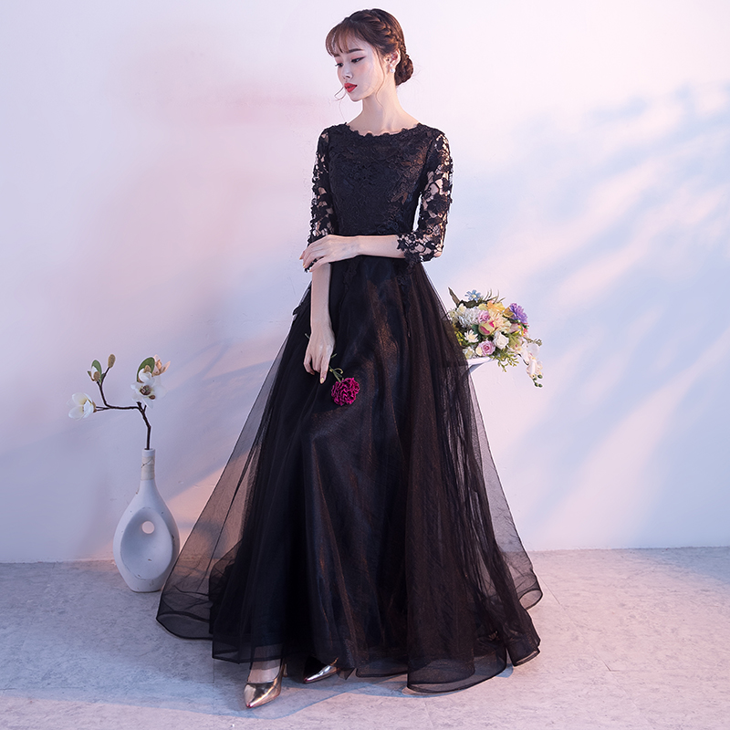 礼服黑色晚礼服裙女2019新款高贵优雅长袖晚宴主持人长款宴会修身在类目 女装/女士精品, 婚纱/旗袍/礼服, 礼服/晚装中 - 来自Buy2taobao.com提供专业的淘宝代购服务