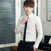 韩国男装个性修身商务白衬衫复古白色打底衬衫男紧身衬衫明星同款