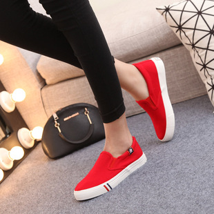 春夏季红色帆布鞋女韩版布鞋学生休闲透气板鞋平底潮低帮球鞋