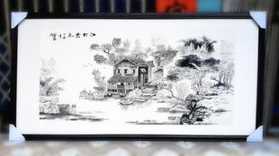 汉民书画 山水中国画已装裱实木框纯手绘真迹写意水乡办公室家居