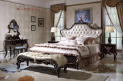 欧式法式家具新古典黑檀钢琴漆ZB99-1妆台床前凳双人床大床实木床