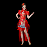 腰鼓服装中国风民族打鼓舞蹈，演出服水鼓舞扇子舞现代开场舞女成人