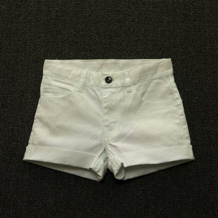 夏季薄款纯白色女童牛仔短裤 大红色卷边毛边热裤 美国外贸单