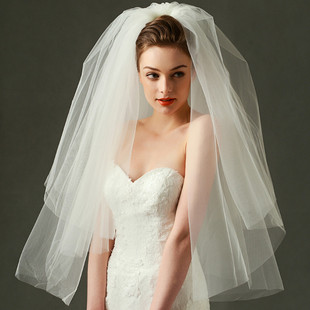 3米宽双层发梳蓬蓬造型韩式新娘短款裹胸结婚纱头纱硬纱配件