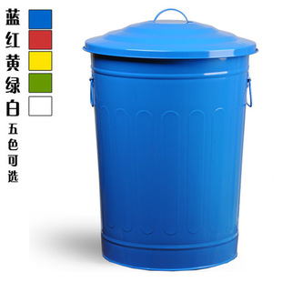 户外垃圾桶超大号铁皮桶彩色带盖64L大堂工业小区环卫果皮箱100L