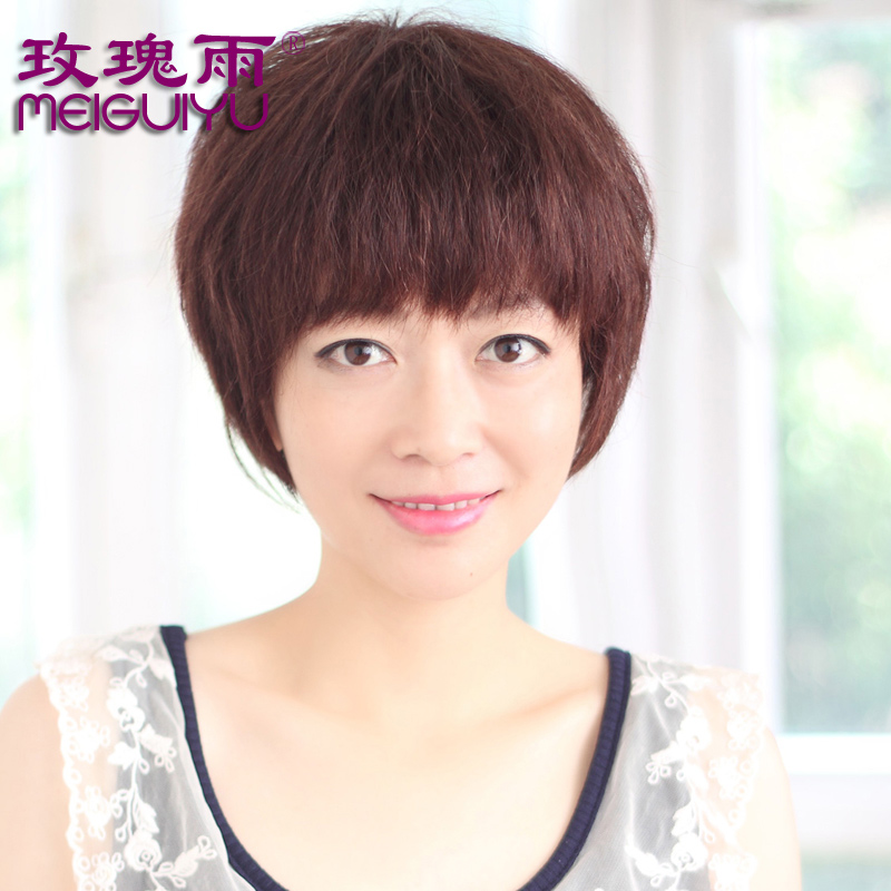 玫瑰雨 女士真发假发烟花烫青中年时尚妈妈假发短发女士假发|msdalam kategori Penjagaan rambut/rambut palsu, rambut palsu, rambut palsu seluruh - dari Buy2taobao.com untuk memberikan perkhidmatan ejen Taobao profesional membeli